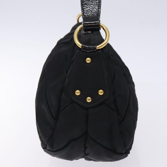 PRADA Shoulder Bag Nylon Black Gold Auth ki5865 - Picture 4 of 16